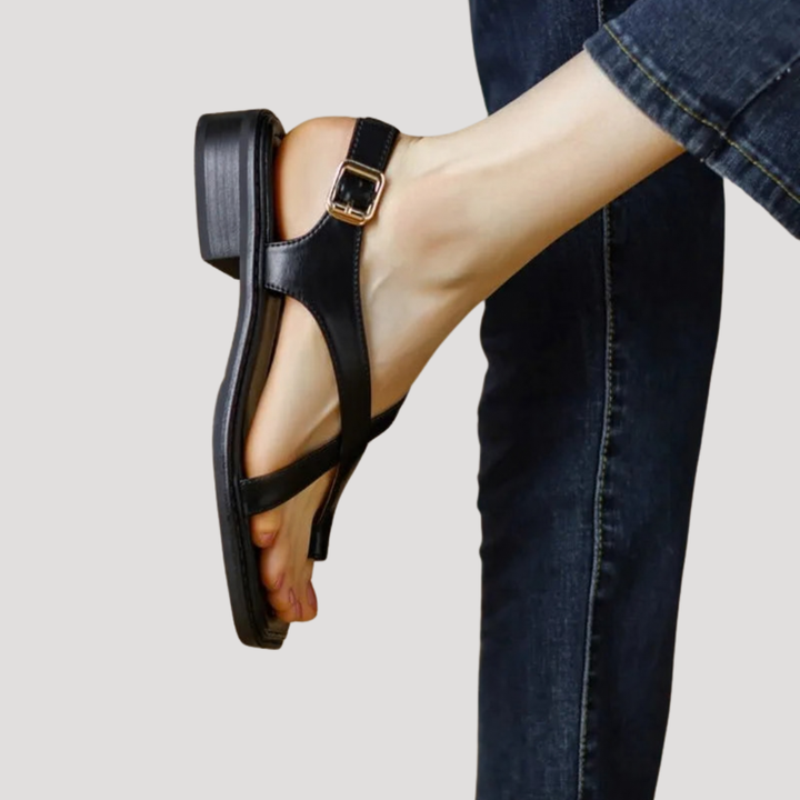 Saskia | Damen Quadratzehenform Blockabsatz Sandale - Brown - Image 13