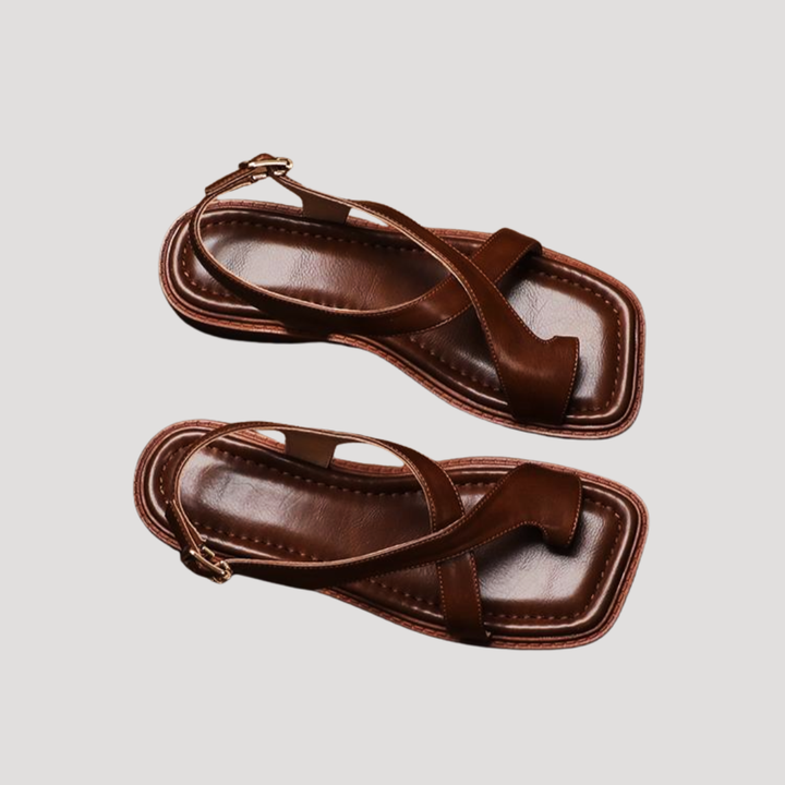 Saskia | Damen Quadratzehenform Blockabsatz Sandale - Brown - Image 3