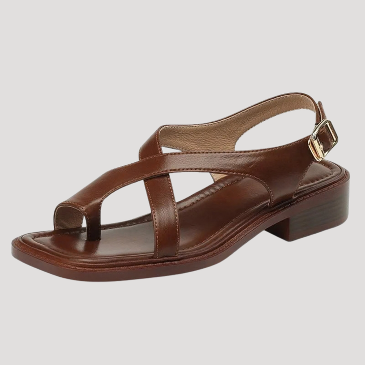 Saskia | Damen Quadratzehenform Blockabsatz Sandale - Brown - Image 8