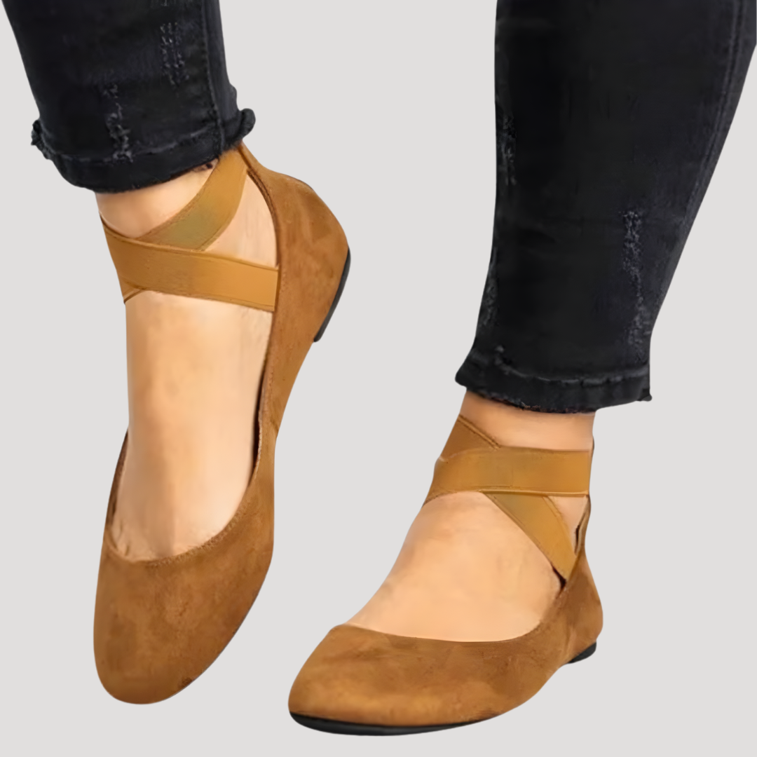Saskia | Damen Riemchen Ballerinas - Brown - Image 1