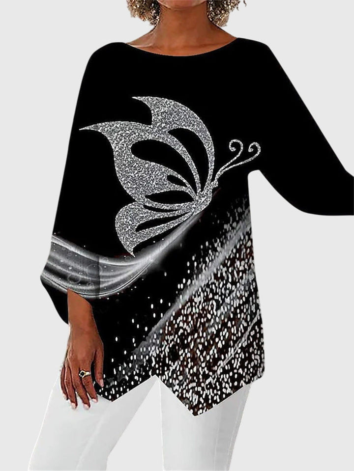 Saskia | Damen Schmetterling Print Tunika mit Glitzer - Black - Image 1