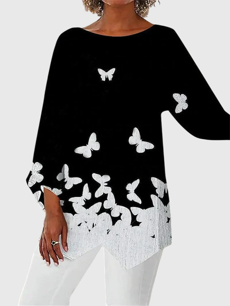 Saskia | Damen Schmetterling Print Tunika mit Glitzer - Black - Image 5