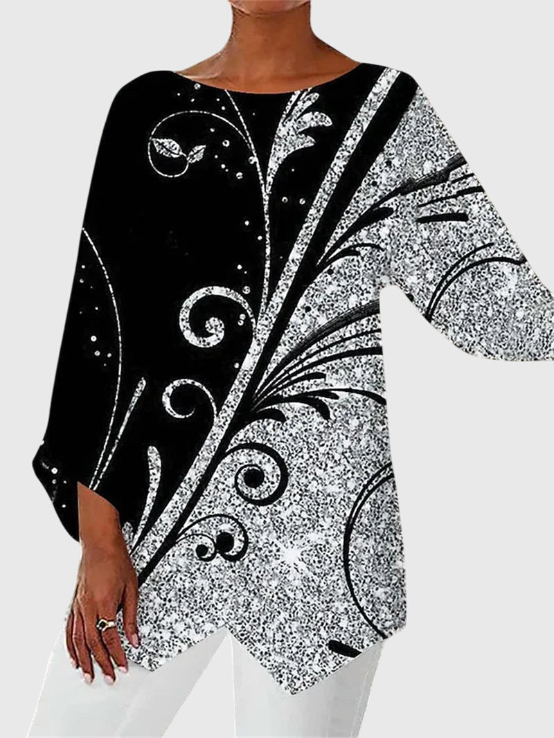 Saskia | Damen Schmetterling Print Tunika mit Glitzer - Black - Image 6
