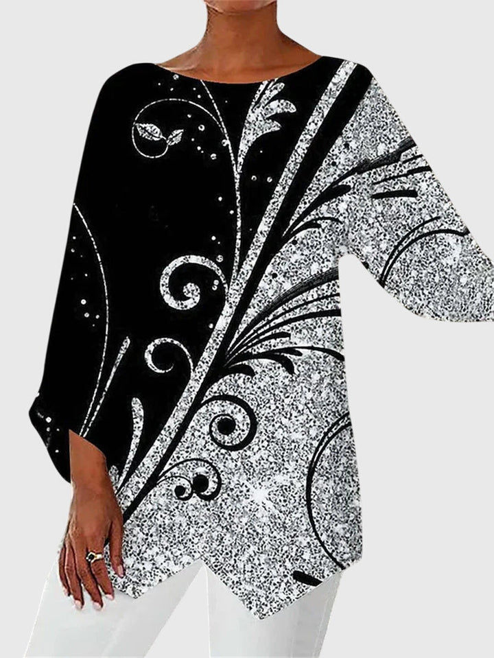 Saskia | Damen Schmetterling Print Tunika mit Glitzer - Black - Image 6