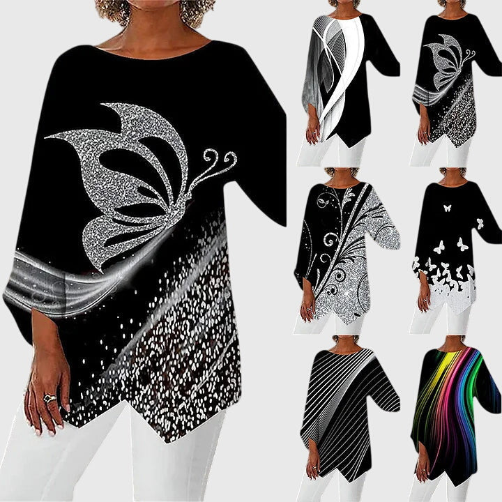 Saskia | Damen Schmetterling Print Tunika mit Glitzer - Black - Image 7