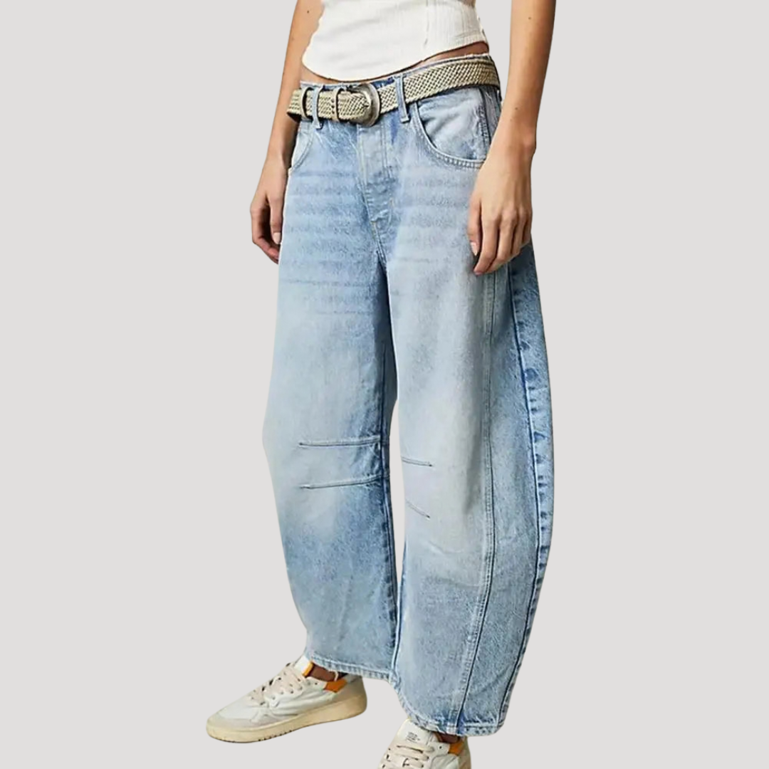 Saskia | Damen Weite Jeans Leopardenmuster Barrel Leg - Brown - Image 11