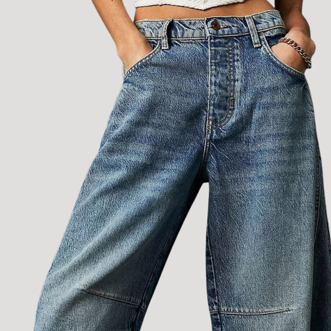 Saskia | Damen Weite Jeans Leopardenmuster Barrel Leg - Brown - Image 7