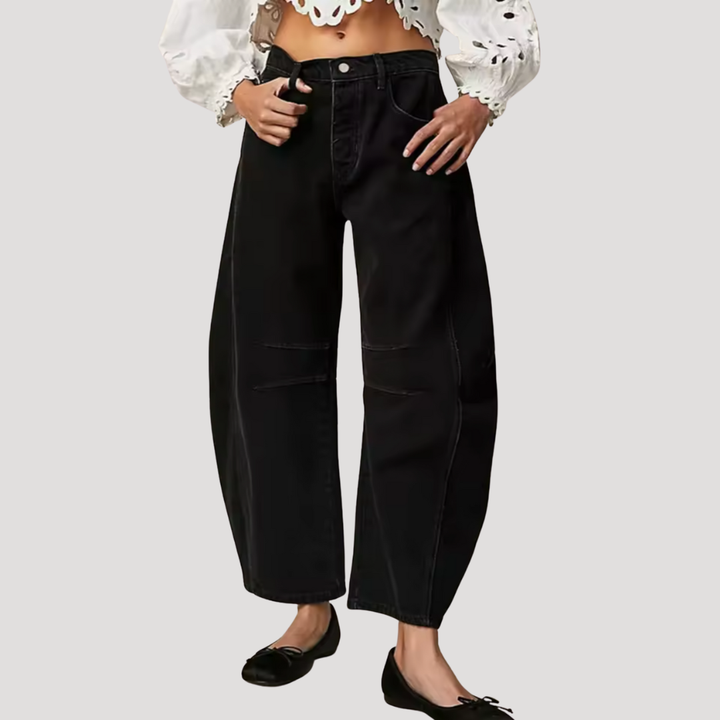 Saskia | Damen Weite Jeans Leopardenmuster Barrel Leg - Brown - Image 8