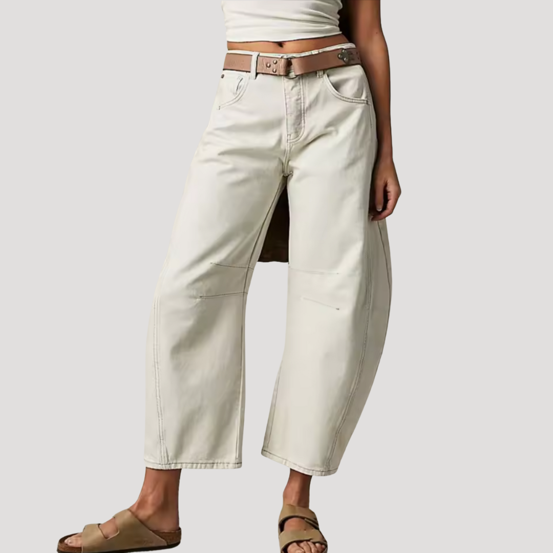Saskia | Damen Weite Jeans Leopardenmuster Barrel Leg - Brown - Image 9