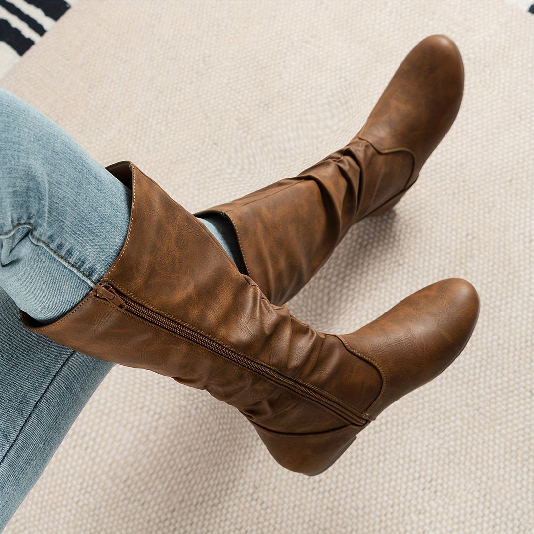 Selma | Damen Kniehohe Stiefel Braun Flach - Brown - Image 1