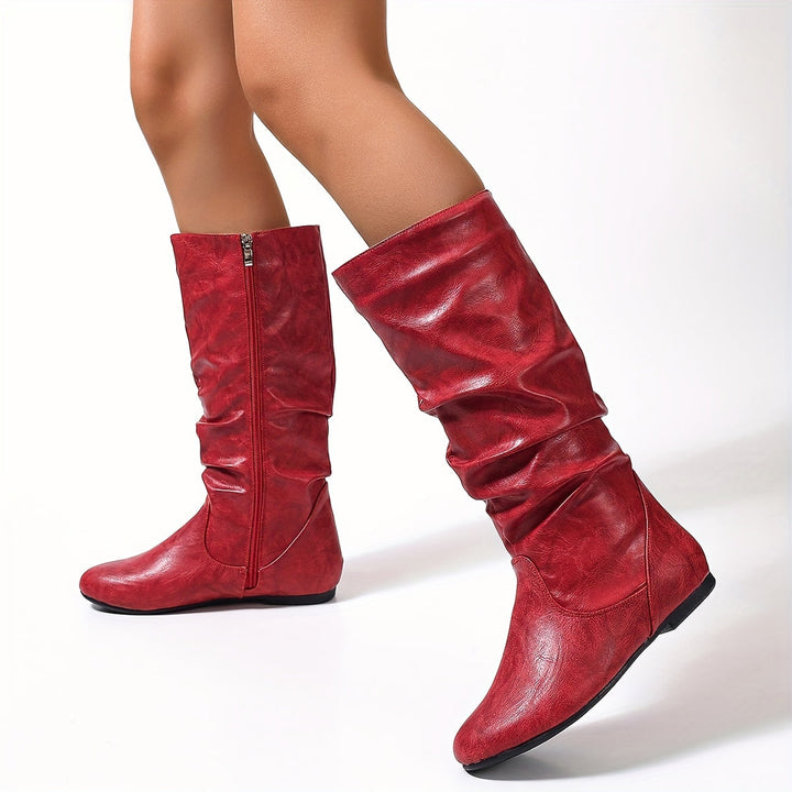 Selma | Damen Kniehohe Stiefel Braun Flach - Brown - Image 12