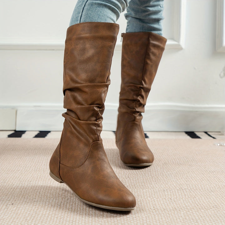 Selma | Damen Kniehohe Stiefel Braun Flach - Brown - Image 3