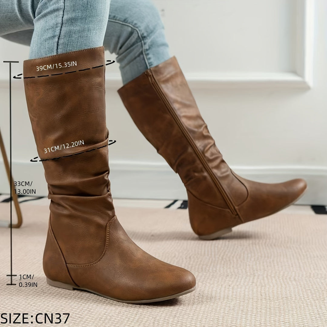 Selma | Damen Kniehohe Stiefel Braun Flach - Brown - Image 5