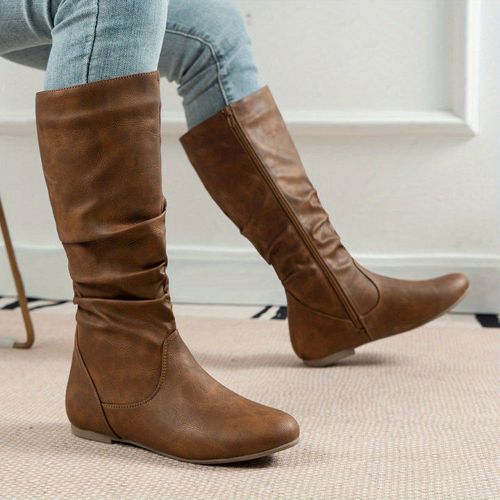 Selma | Damen Kniehohe Stiefel Braun Flach - Brown - Image 6