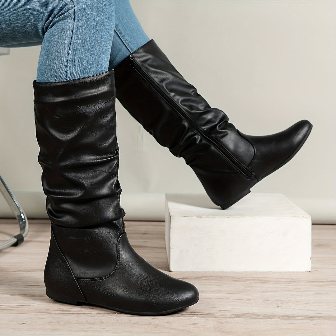 Selma | Damen Kniehohe Stiefel Braun Flach - Brown - Image 9