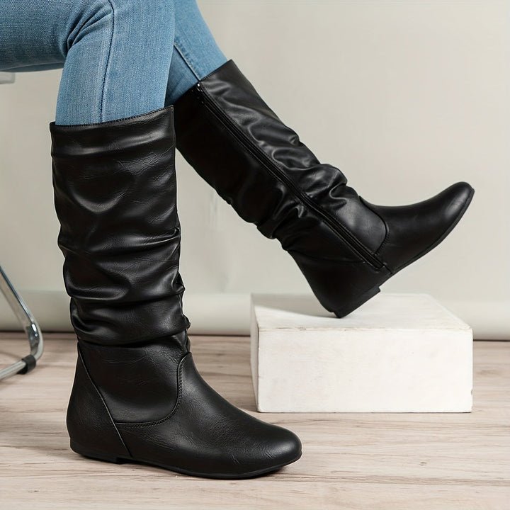 Selma | Damen Kniehohe Stiefel Braun Flach - Brown - Image 9