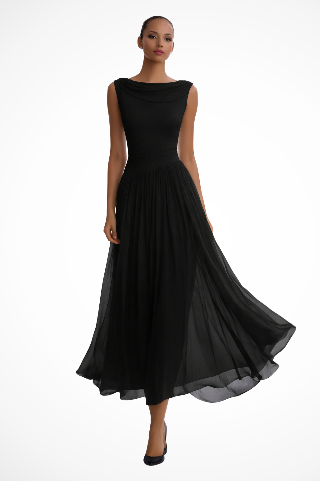 Seraphita | Damen Drapiertes Ärmellos Plissee Midikleid - White - Image 7