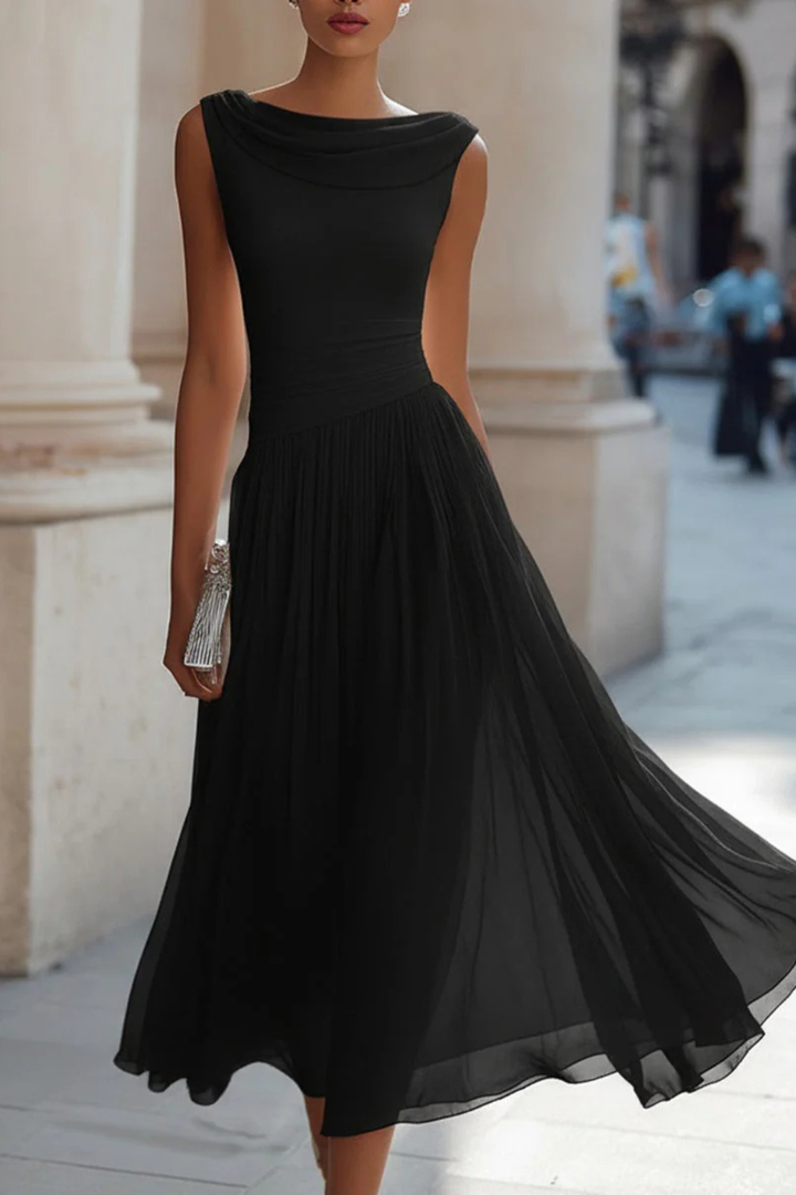 Seraphita | Damen Drapiertes Ärmellos Plissee Midikleid - White - Image 8