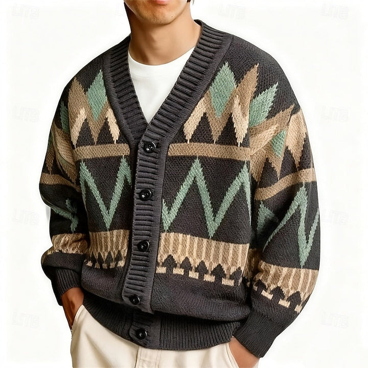 Siegbert | Herren Muster Strickjacke mit Knopfleiste - Camel - Image 3