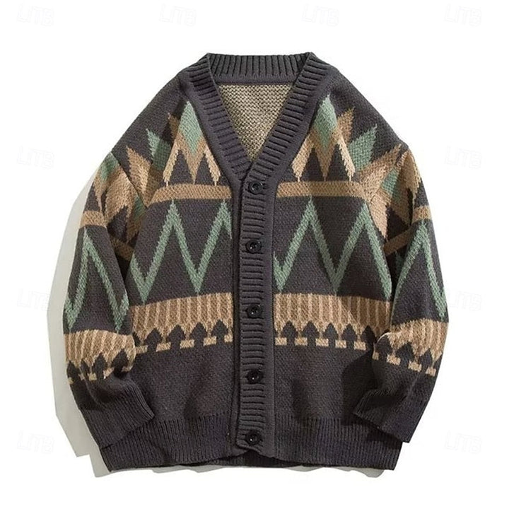 Siegbert | Herren Muster Strickjacke mit Knopfleiste - Camel - Image 4