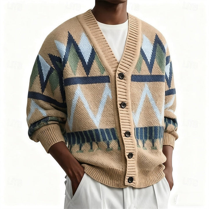 Siegbert | Herren Muster Strickjacke mit Knopfleiste - Camel - Image 6