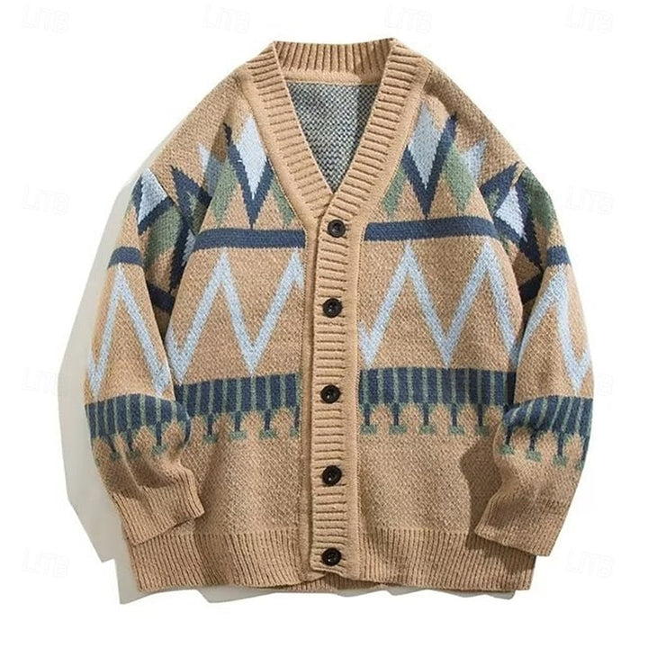 Siegbert | Herren Muster Strickjacke mit Knopfleiste - Camel - Image 7