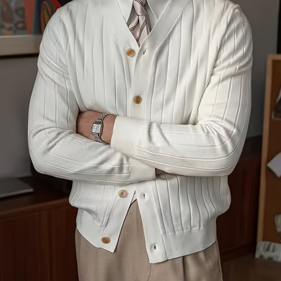 Sieghardt | Herren Strickjacke V-Ausschnitt Rippenmuster - White - Image 1