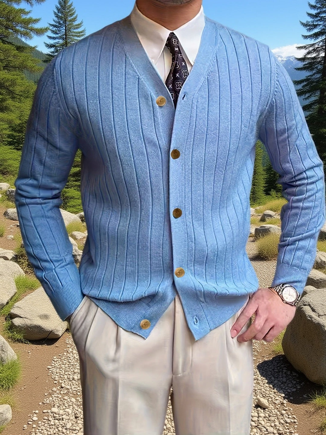 Sieghardt | Herren Strickjacke V-Ausschnitt Rippenmuster - White - Image 12