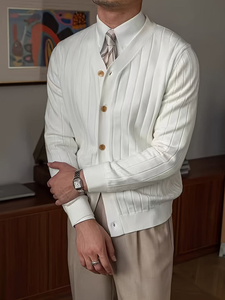 Sieghardt | Herren Strickjacke V-Ausschnitt Rippenmuster - White - Image 4