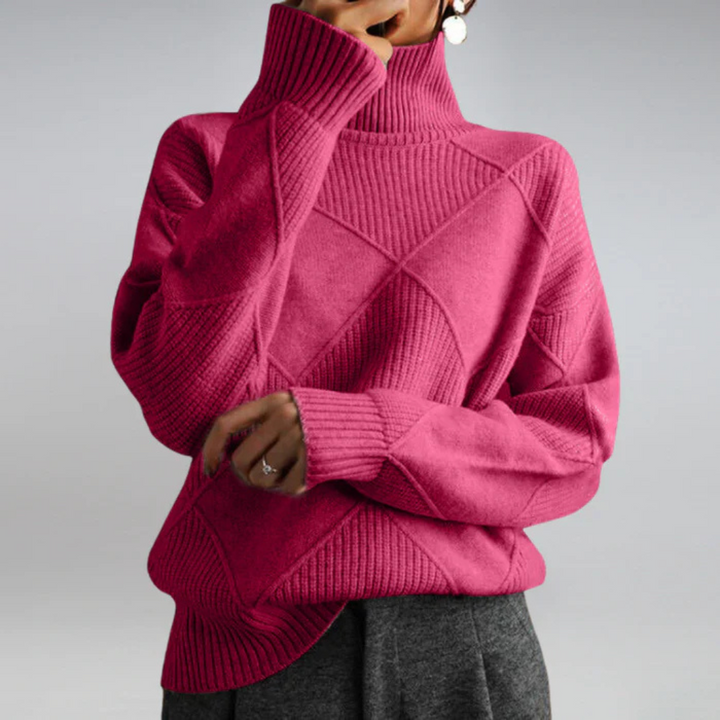 Sigara | Damen Rollkragen Strickpullover - Hot Pink - Image 1