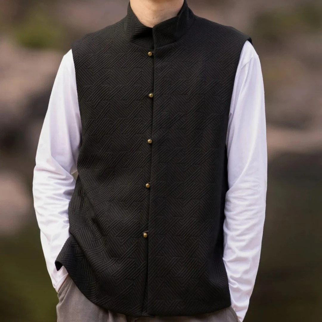 Sigbert | Herren Trachtenweste Schwarz Stehkragen - Black - Image 1