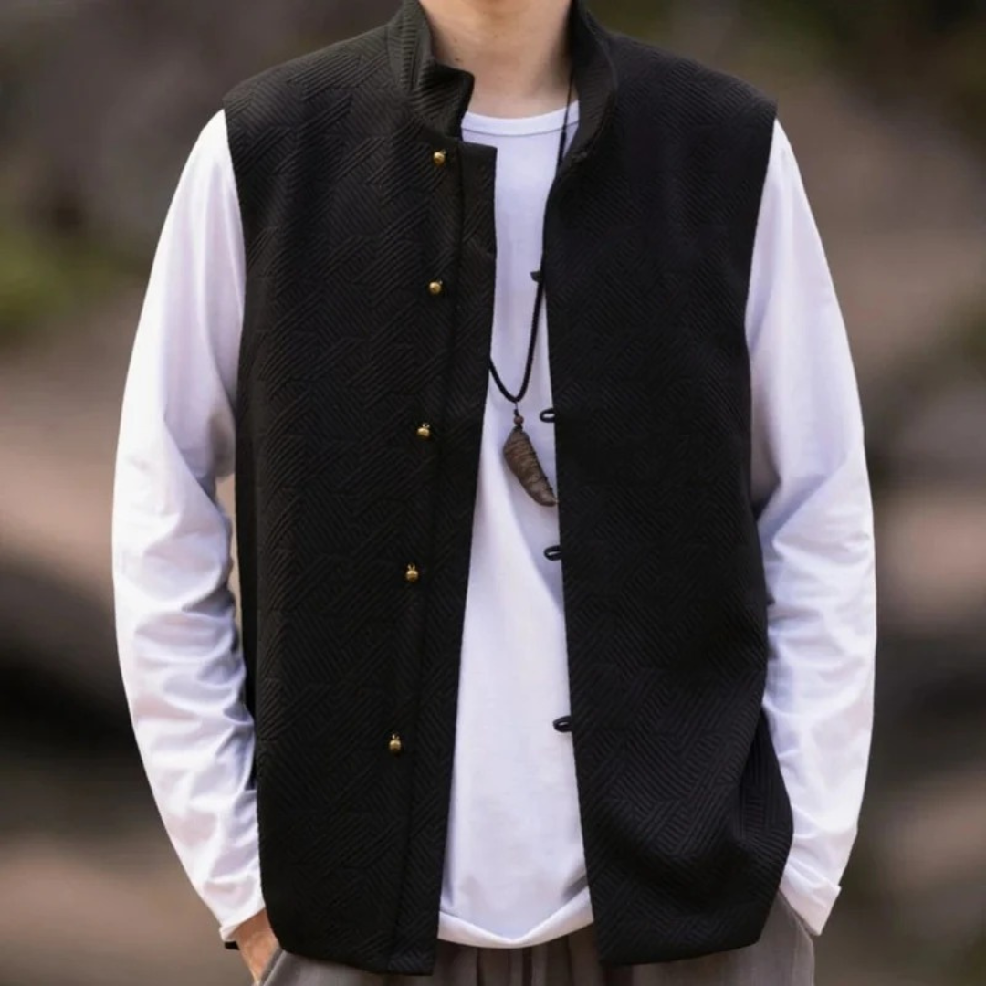 Sigbert | Herren Trachtenweste Schwarz Stehkragen - Black - Image 5