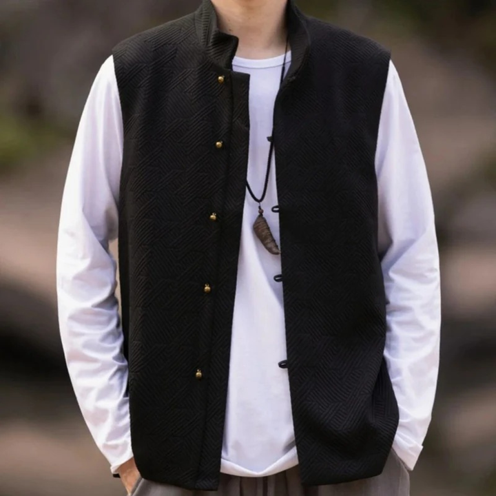 Sigbert | Herren Trachtenweste Schwarz Stehkragen - Black - Image 5