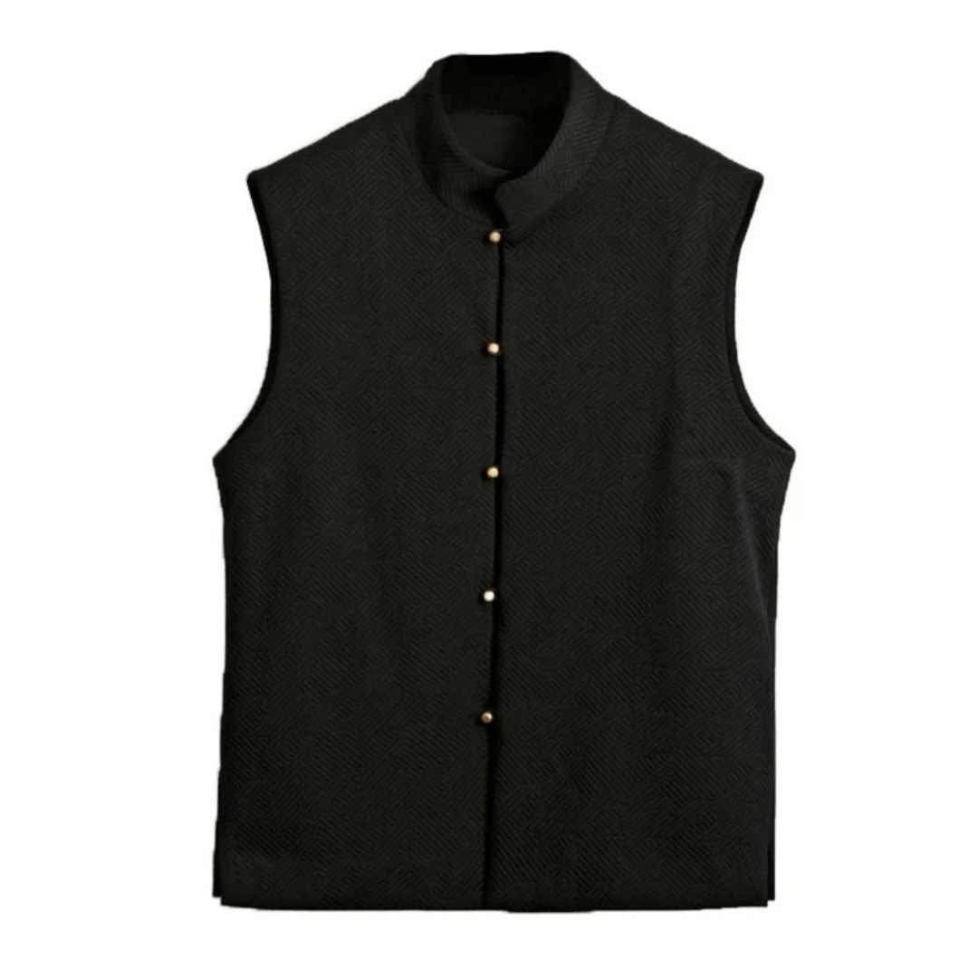 Sigbert | Herren Trachtenweste Schwarz Stehkragen - Black - Image 6
