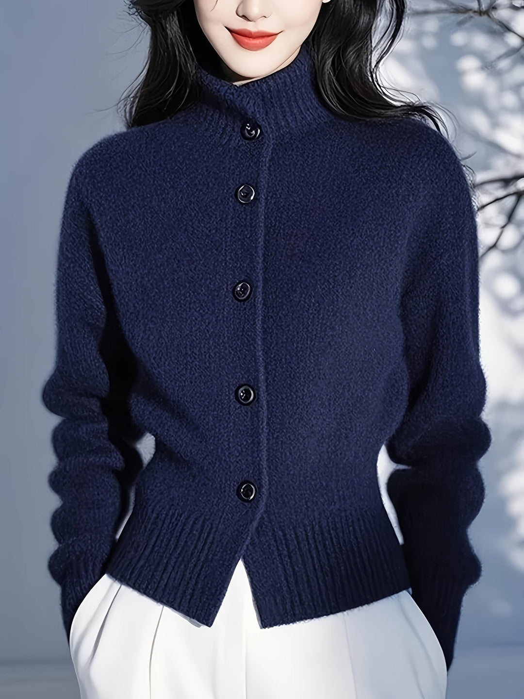 Sigolde | Damen Strickjacke mit Knopfleiste und Stehkragen - Red - Image 11