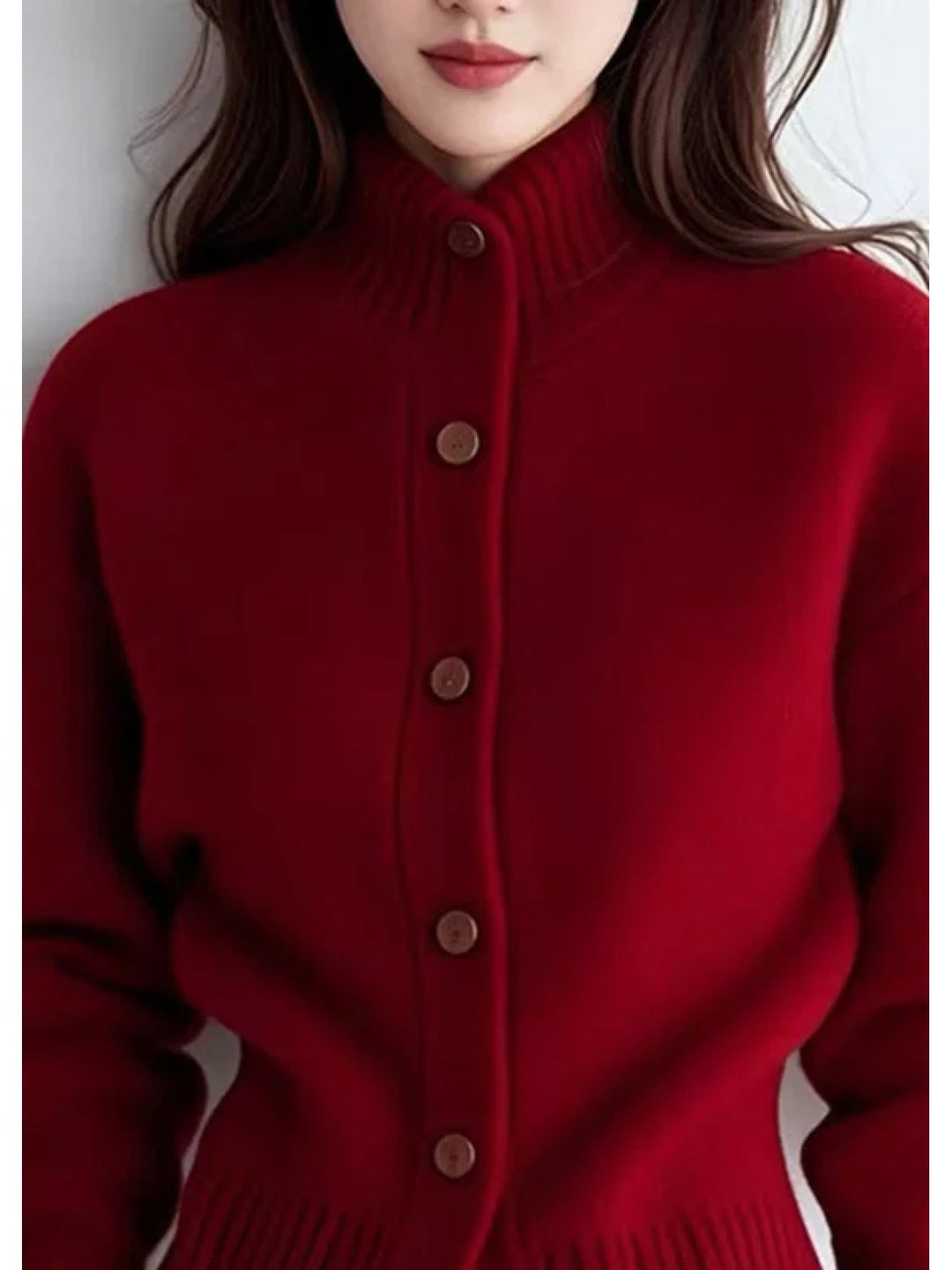 Sigolde | Damen Strickjacke mit Knopfleiste und Stehkragen - Red - Image 5