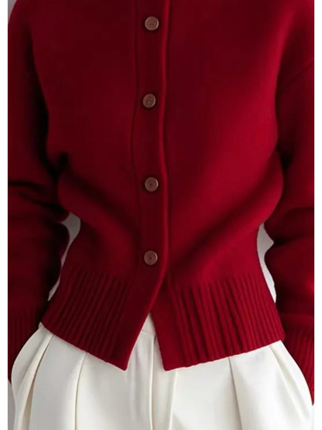 Sigolde | Damen Strickjacke mit Knopfleiste und Stehkragen - Red - Image 6