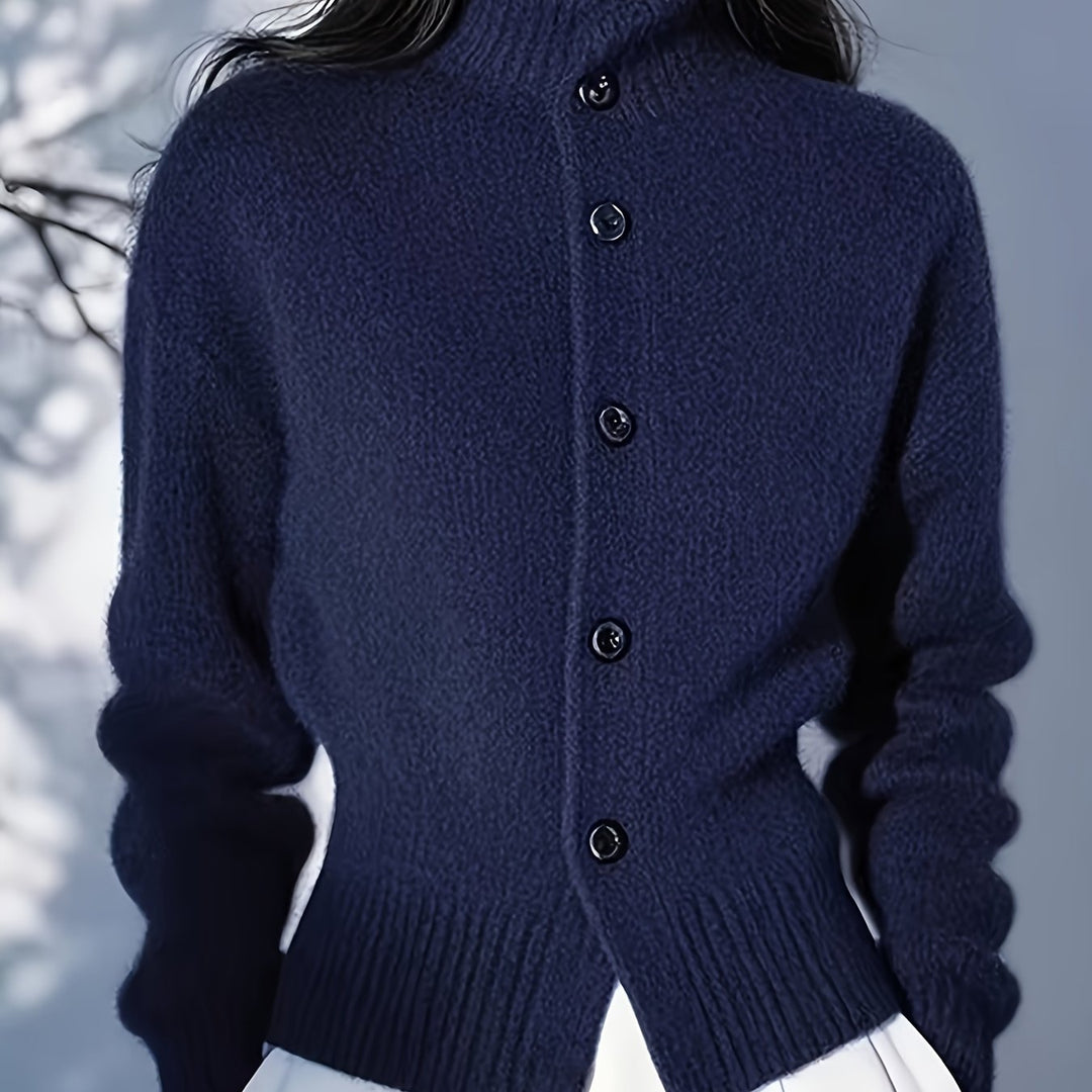 Sigolde | Damen Strickjacke mit Knopfleiste und Stehkragen - Red - Image 7