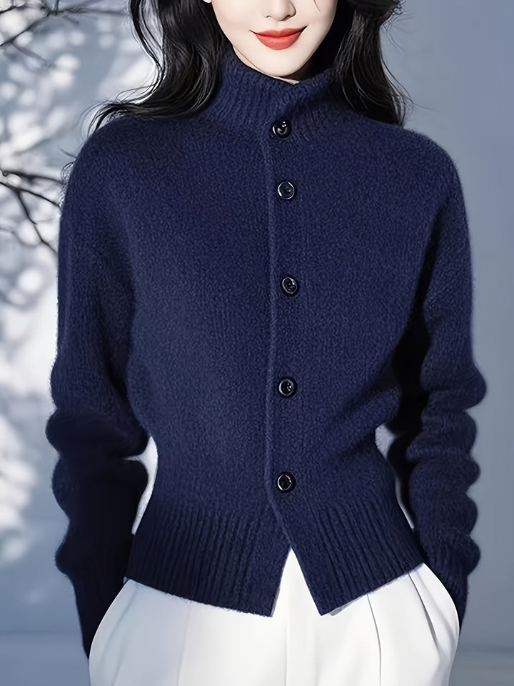 Sigolde | Damen Strickjacke mit Knopfleiste und Stehkragen - Red - Image 8