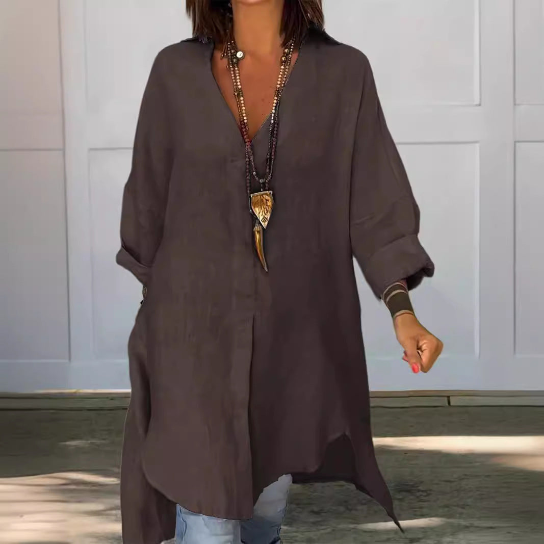 Sigrid | Damen Oversized Longbluse Hemdkragen Langarm - Cream - Image 3