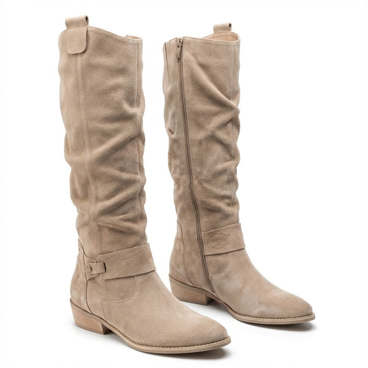 Sigrun | Damen Kniehohe Stiefel Slouch-Optik - Taupe - Image 1