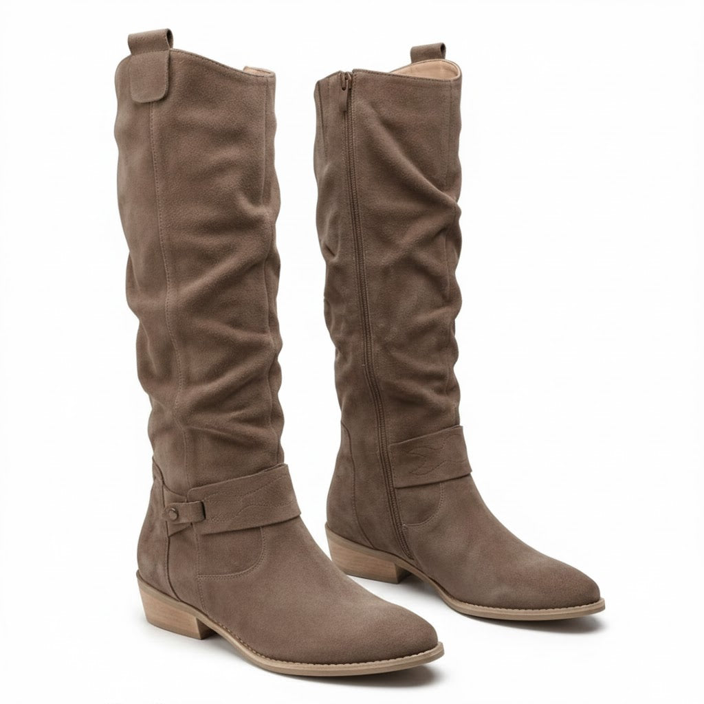 Sigrun | Damen Kniehohe Stiefel Slouch-Optik - Taupe - Image 11