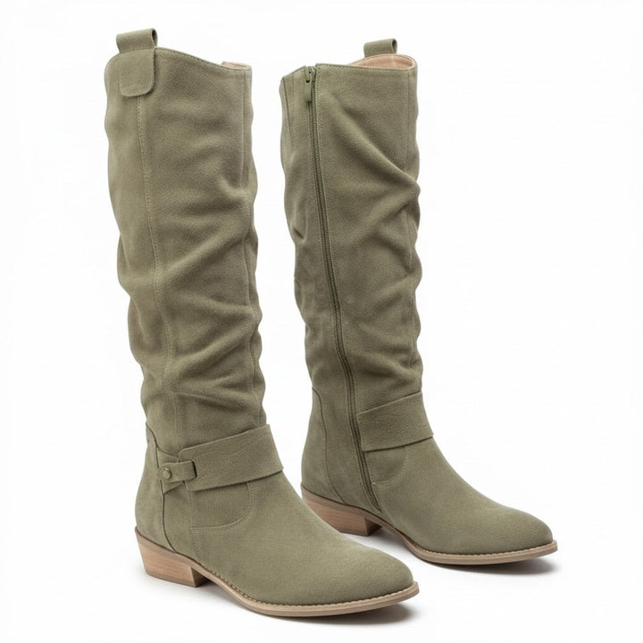 Sigrun | Damen Kniehohe Stiefel Slouch-Optik - Taupe - Image 12