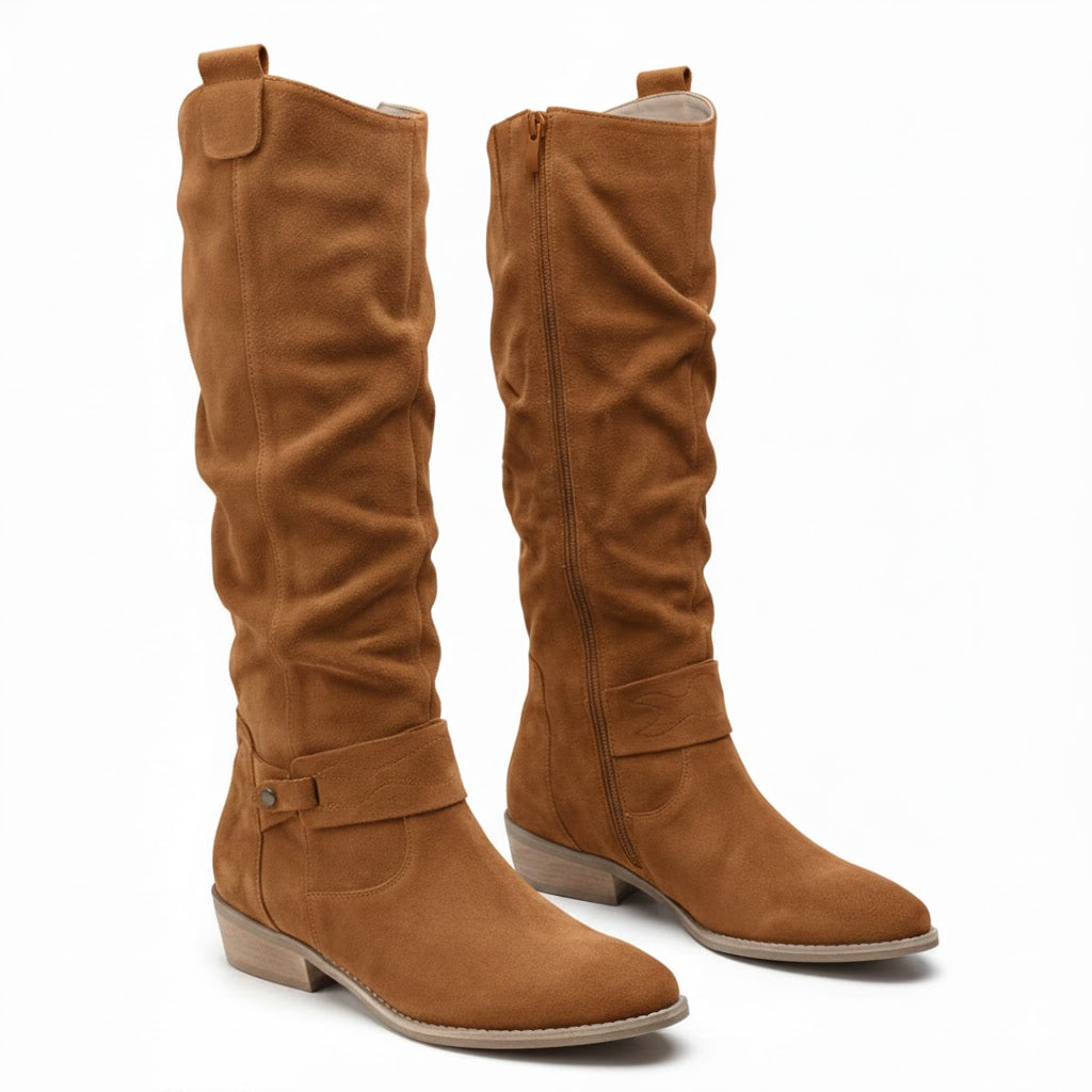 Sigrun | Damen Kniehohe Stiefel Slouch-Optik - Taupe - Image 13