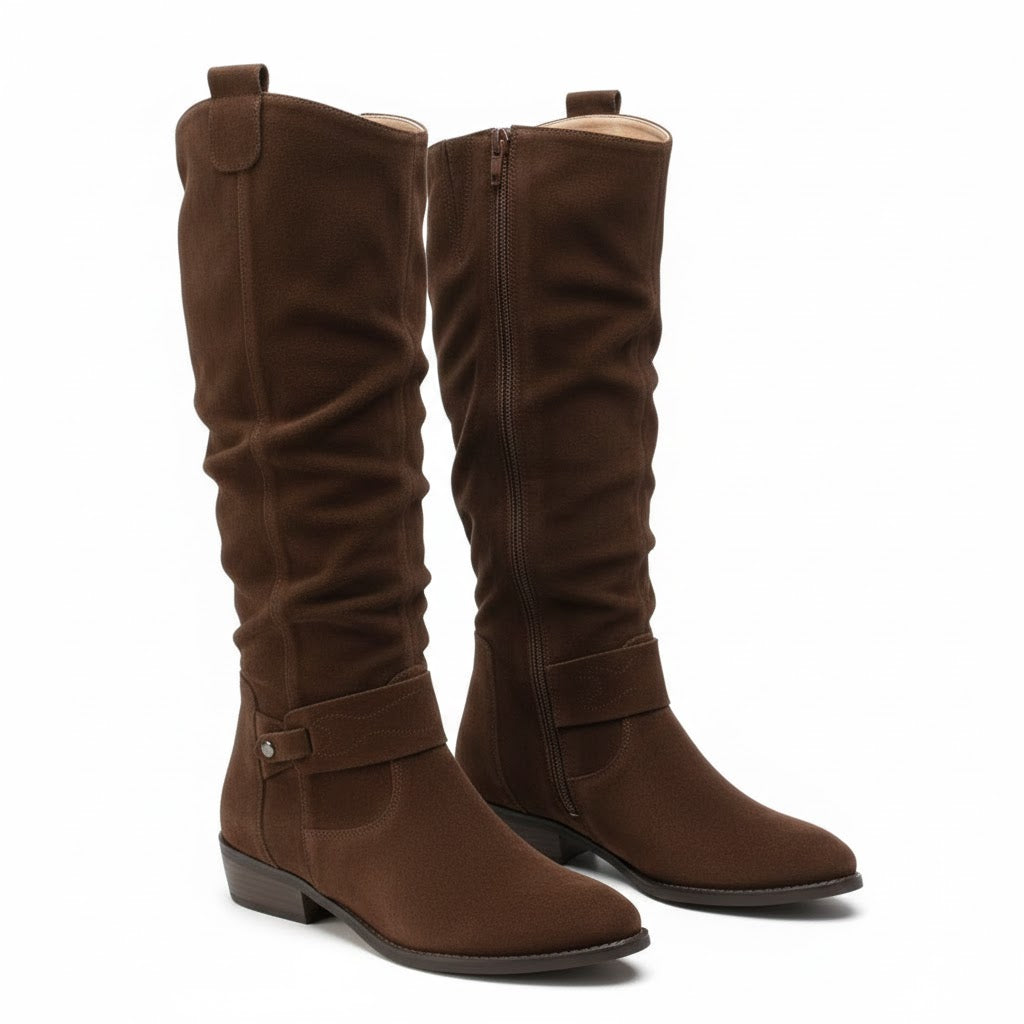 Sigrun | Damen Kniehohe Stiefel Slouch-Optik - Taupe - Image 14