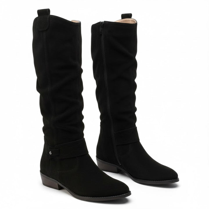 Sigrun | Damen Kniehohe Stiefel Slouch-Optik - Taupe - Image 15
