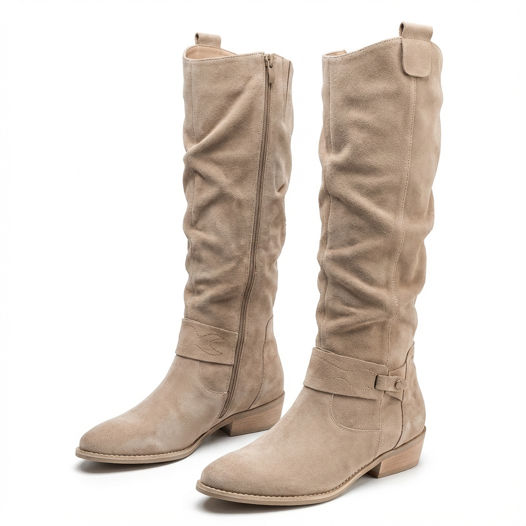 Sigrun | Damen Kniehohe Stiefel Slouch-Optik - Taupe - Image 2
