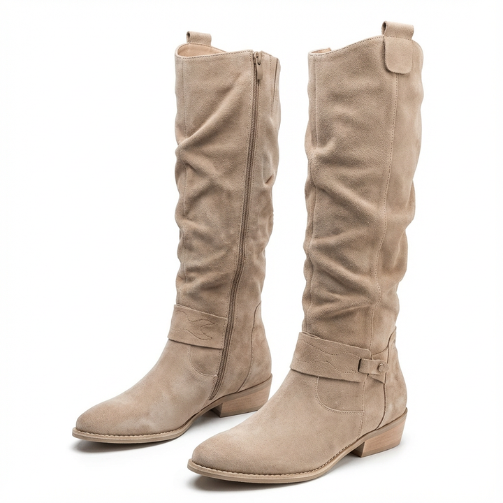 Sigrun | Damen Kniehohe Stiefel Slouch-Optik - Taupe - Image 2