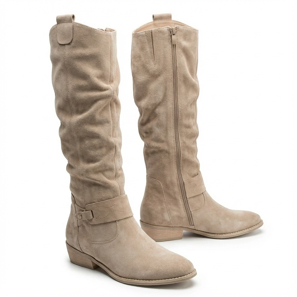 Sigrun | Damen Kniehohe Stiefel Slouch-Optik - Taupe - Image 3