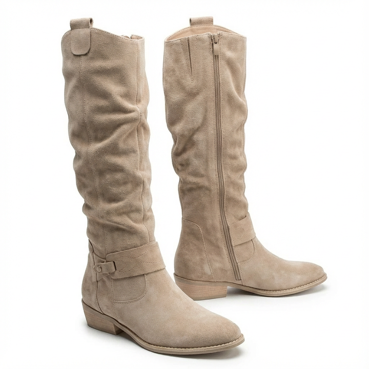 Sigrun | Damen Kniehohe Stiefel Slouch-Optik - Taupe - Image 3